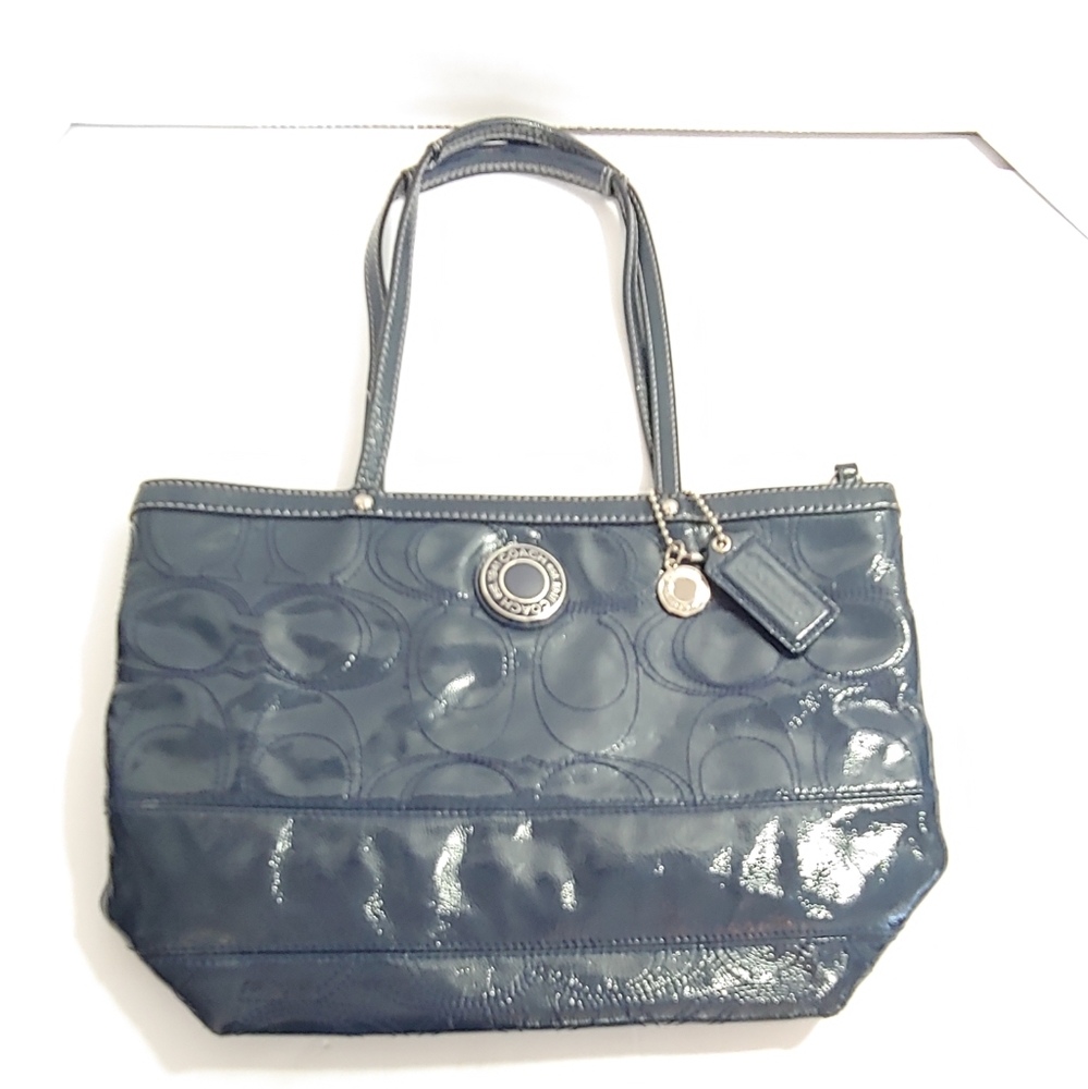Coach Signature Stripe Stitched Patent Tote - 